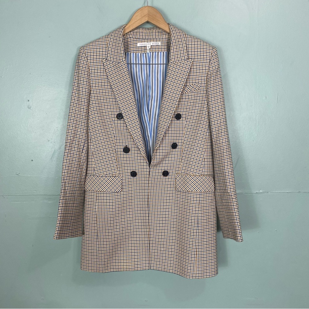 Veronica Beard Liss Dickey Double Breasted Jacket Blazer Houndstooth Sz 8